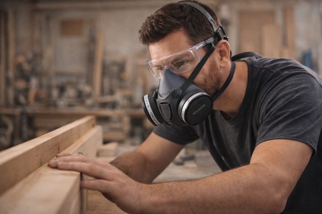 Halvmasker for trearbeid og åndedrettsvern